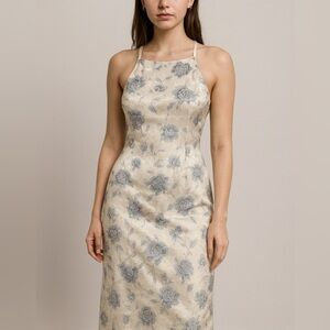 VTG All That Jazz Y2K Satin Jacquard Floral Slip Dress Embroidery New Years M